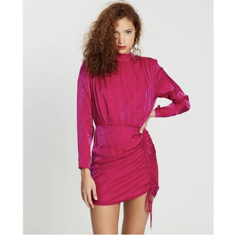 Finders Keepers Yasmine long sleeve mini dress in fuchsia Open Back Size 4